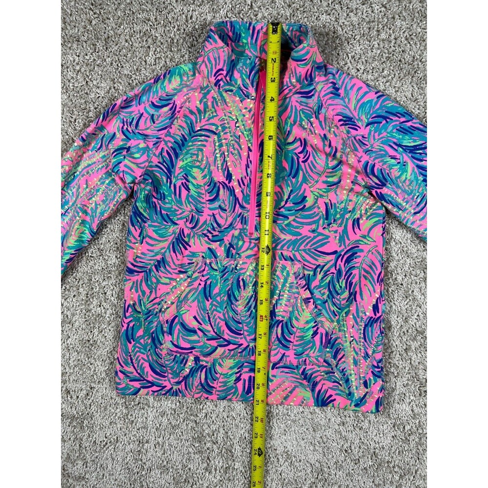 Lilly Pulitzer Girls Pullover Tropical Pink Palm Print Quarter Zip L - Picture 4 of 9